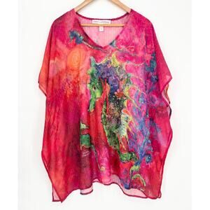 Leoma Lovegrove Pink Watercolor Seahorse Swim Cover Size S